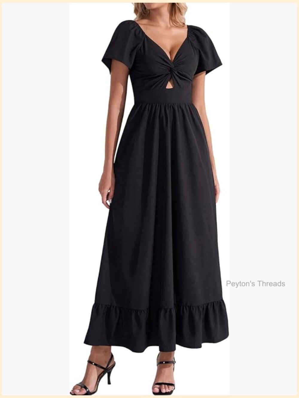 Flowy A-Line Maxi Dress with Ruffle Sleeves V-Neck Bow Tie Back